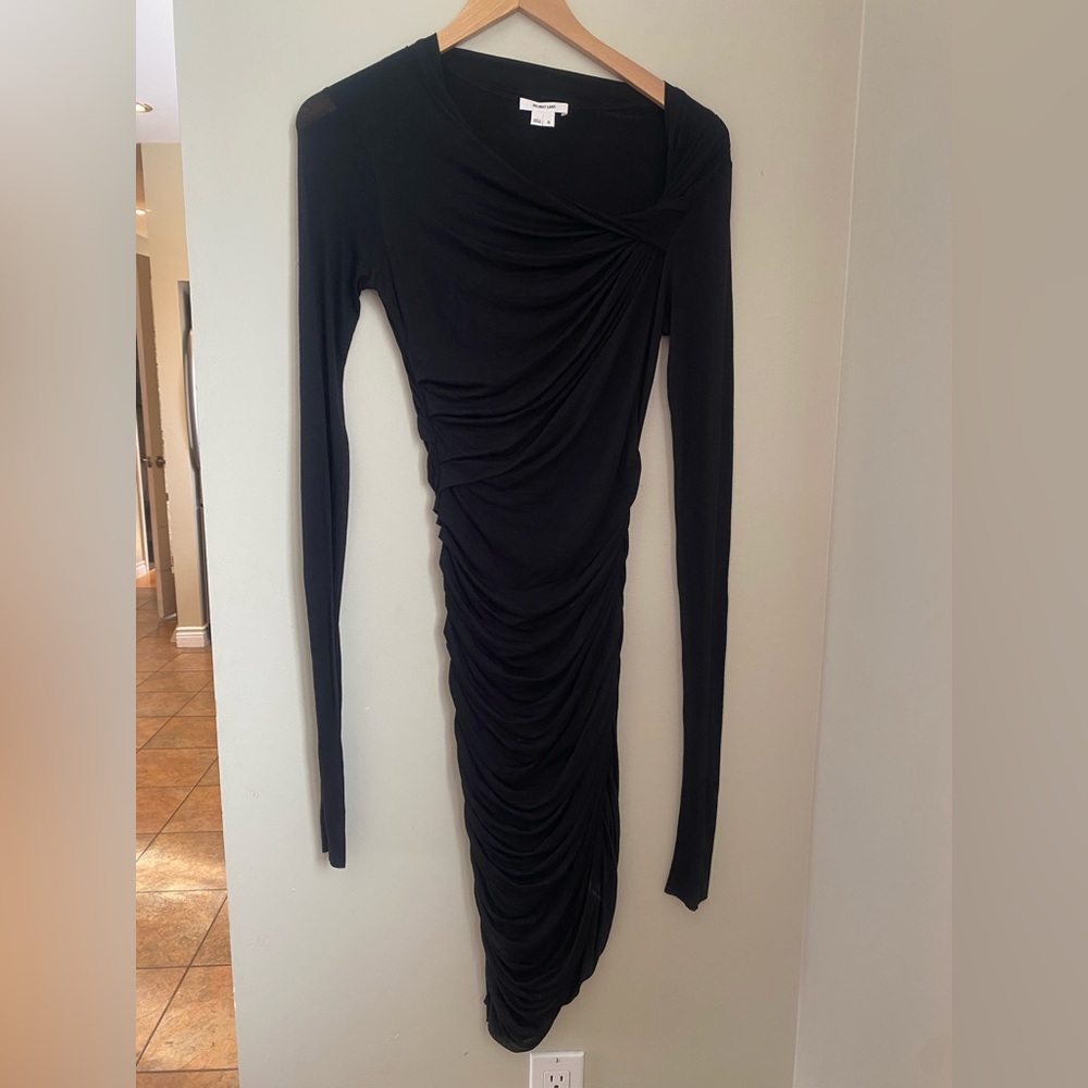 Helmut Lang Asymmetric Ruched Mini Dress Sz Small Minimalist Dark Academia Goth - Picture 2 of 9